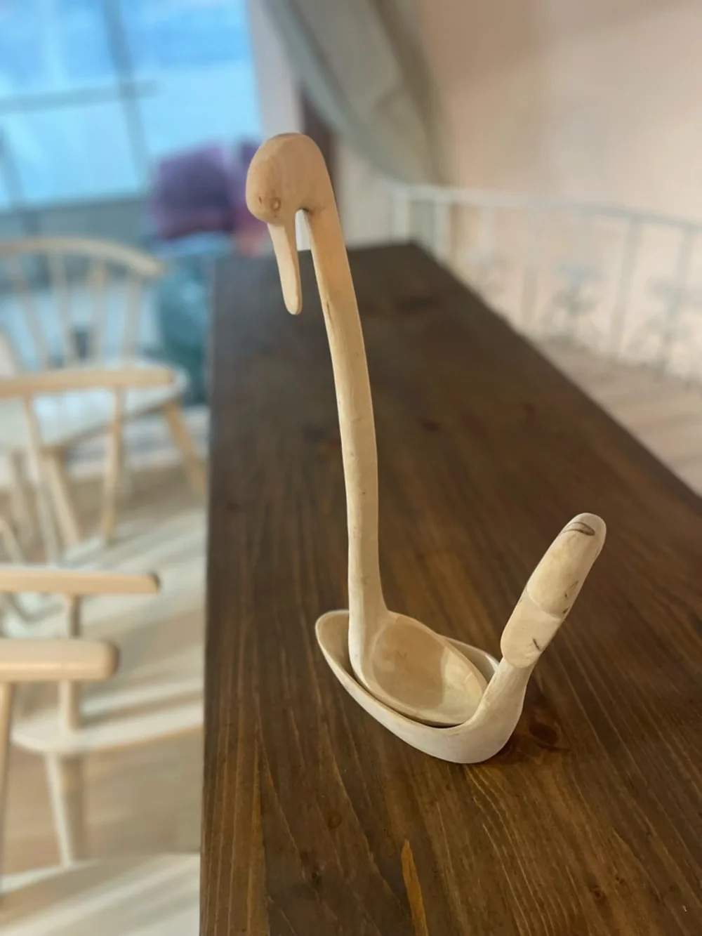 Hand-Carved Wooden duck Ladles - Set of 2 - Light Natural Wood